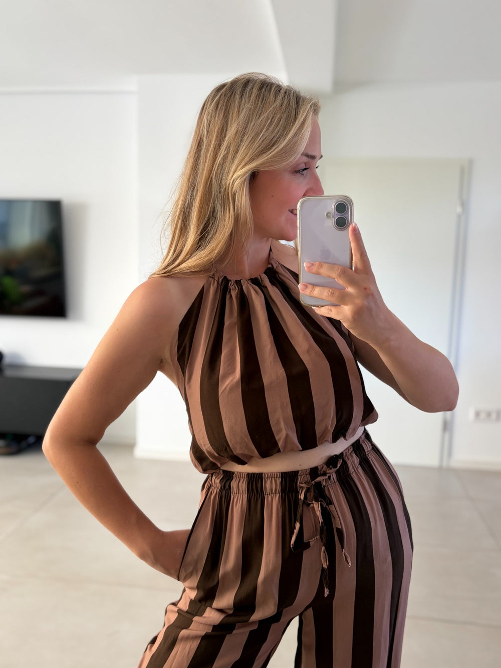 Mocha Stripes Zweiteiler – Oberteil und Bund