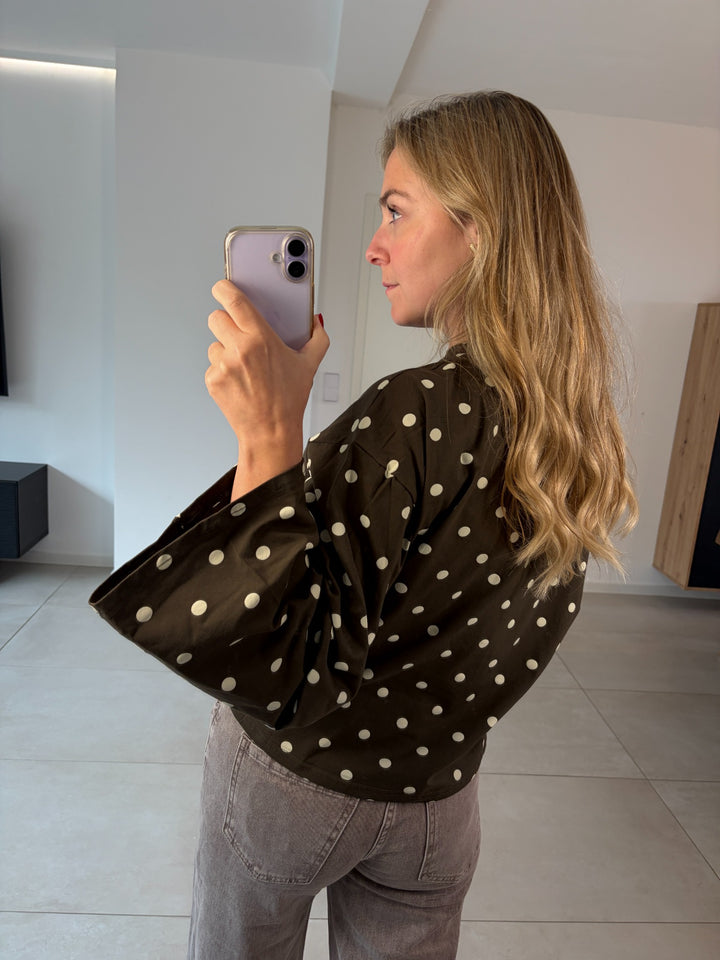 Oversize-Langarmshirt mit Punkten in Dunkelbraun-Creme – Rückansicht