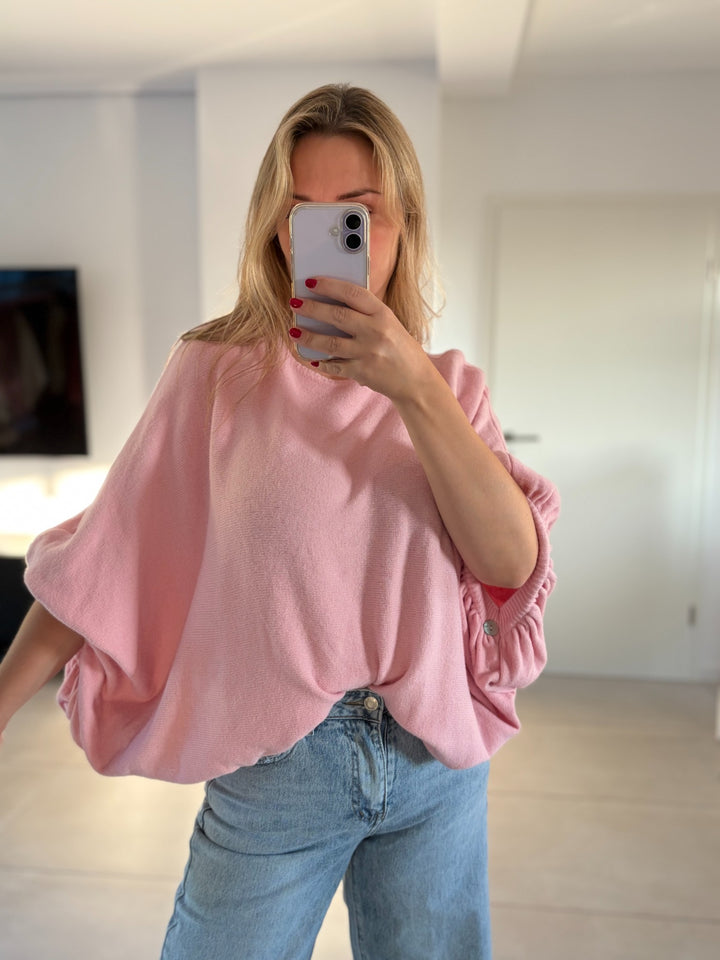 Oversize-Ponchopullover in Rosa mit weiter Silhouette