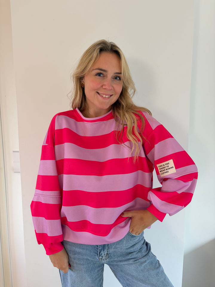 Oversize Streifen-Sweatshirt in Pink &amp; Flieder – Vorderansicht