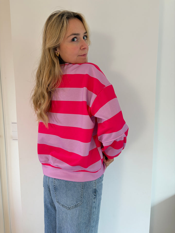 Oversize Streifen-Sweatshirt in Pink &amp; Flieder – Rückansicht