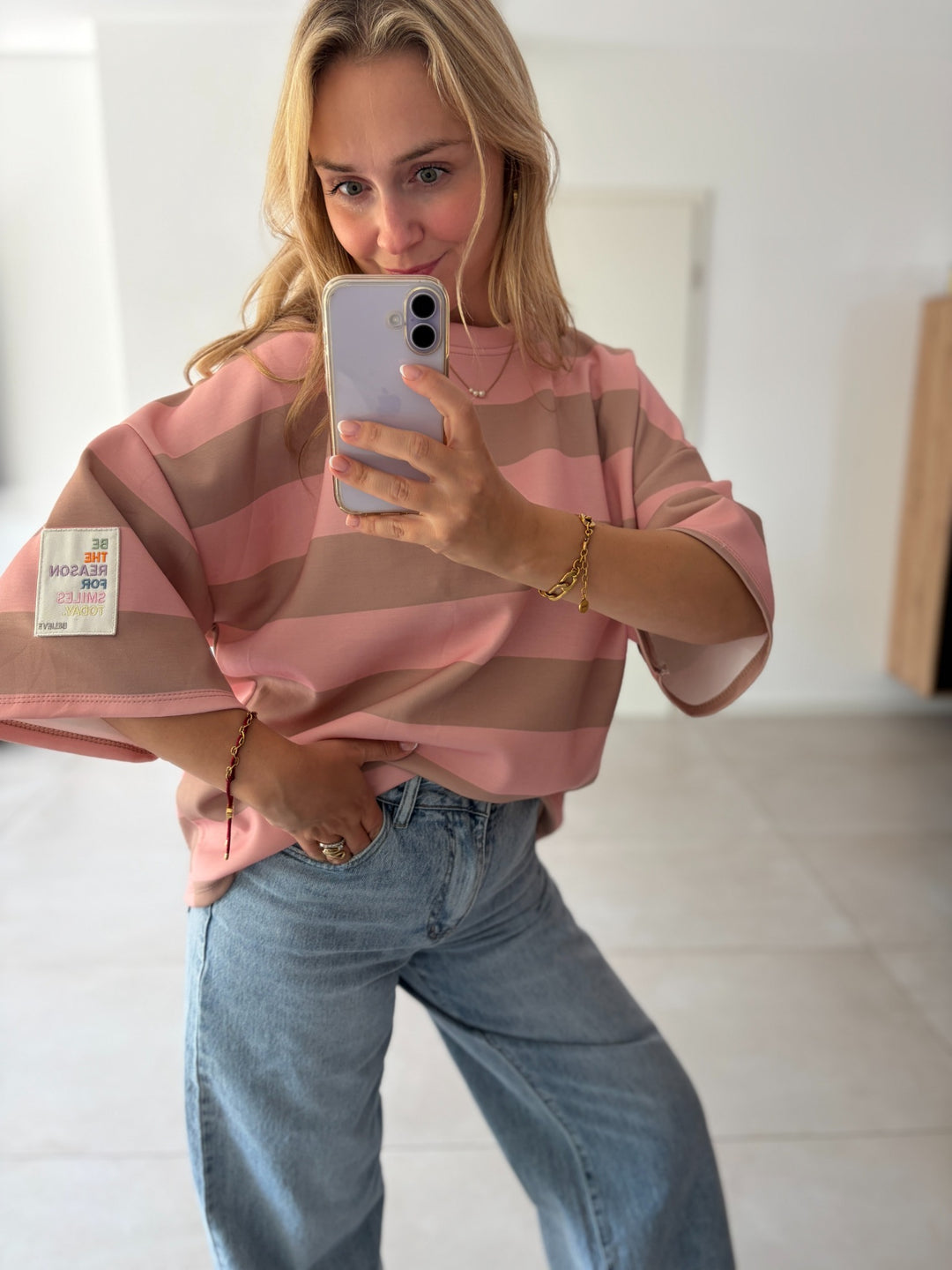 Oversize-T-Shirt mit Blockstreifen – lockere Passform